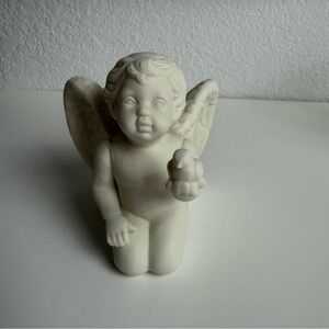 Vintage Ceramic White Color  Angel With Pigeon Candle Holder Figurine 4"